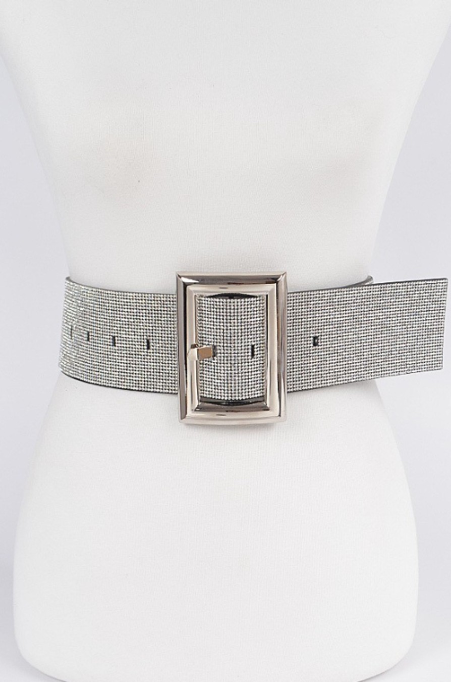 Accessories I LORD | Plus Size Wide Rhinestone Waist Belt Silver