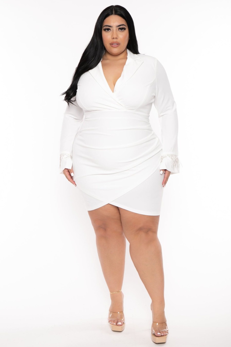 Dresses SYMPHONY | Plus Size Rhinestone Suit Mini Dress Ivory