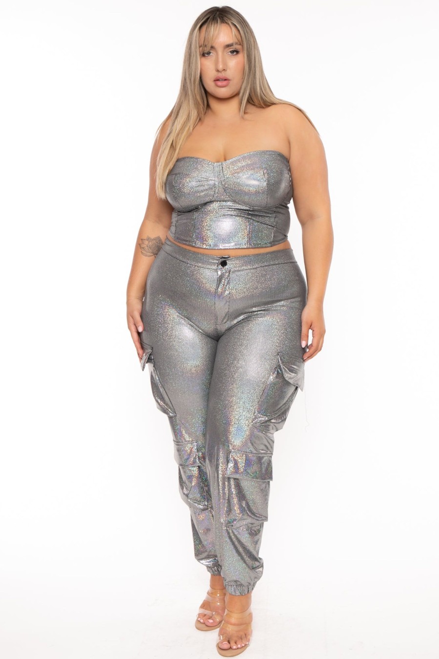 Matching Sets D ROCK | Plus Size Delicia Metallic Matching Set Silver