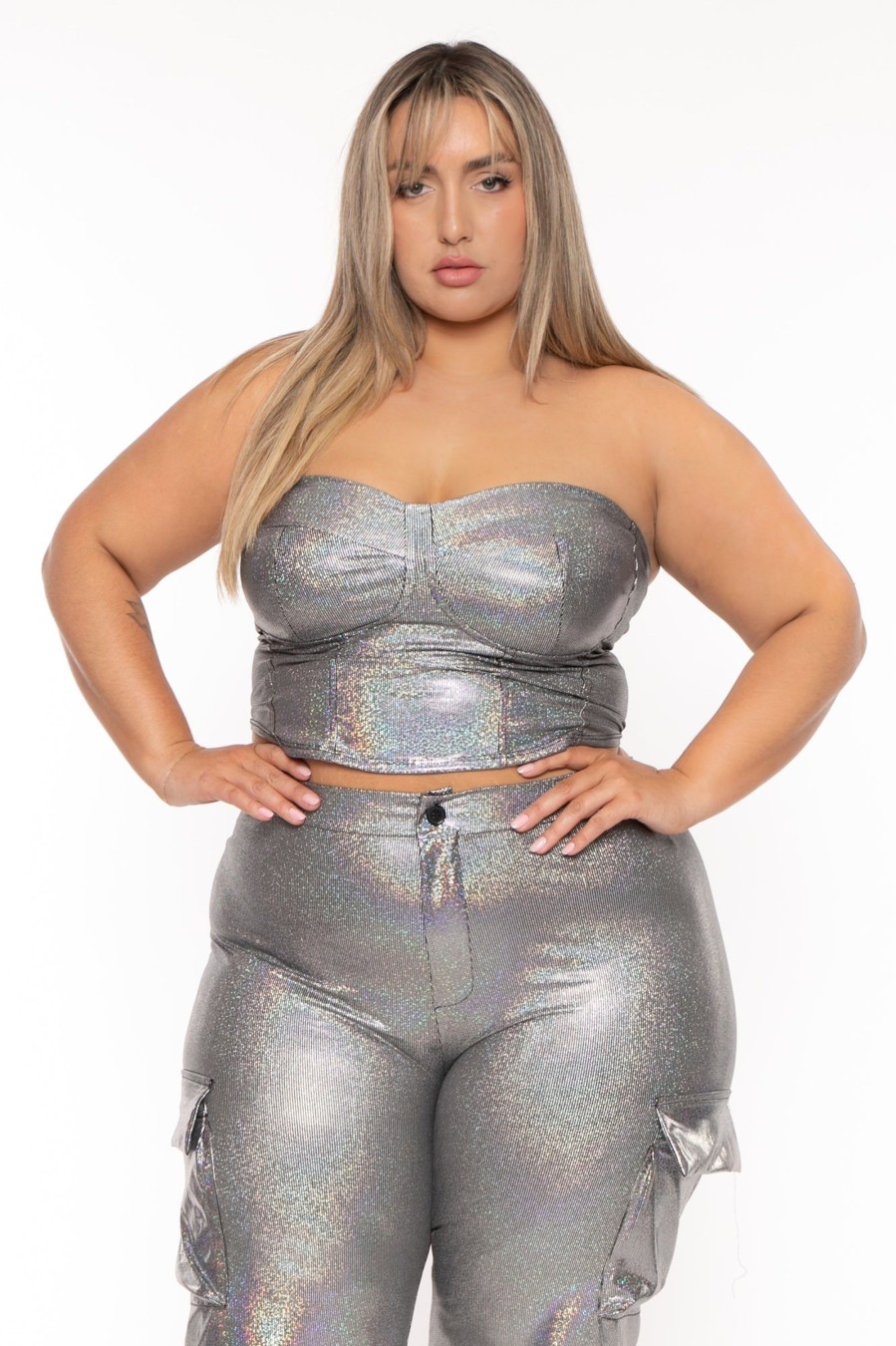 Matching Sets D ROCK | Plus Size Delicia Metallic Matching Set Silver