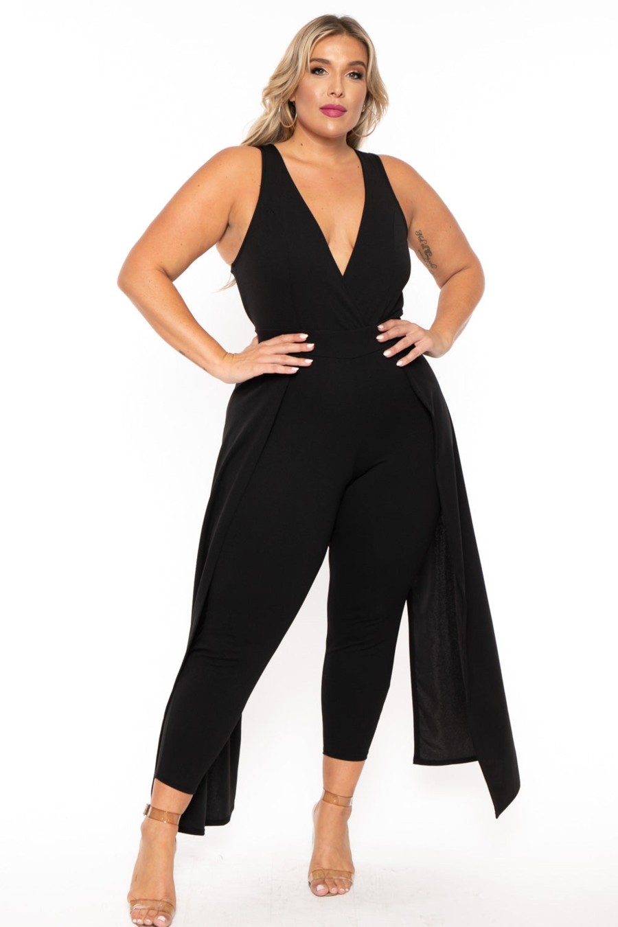 Little Black Styles Curvy Sense | Plus Size Angelina Overlay Jumpsuit Black