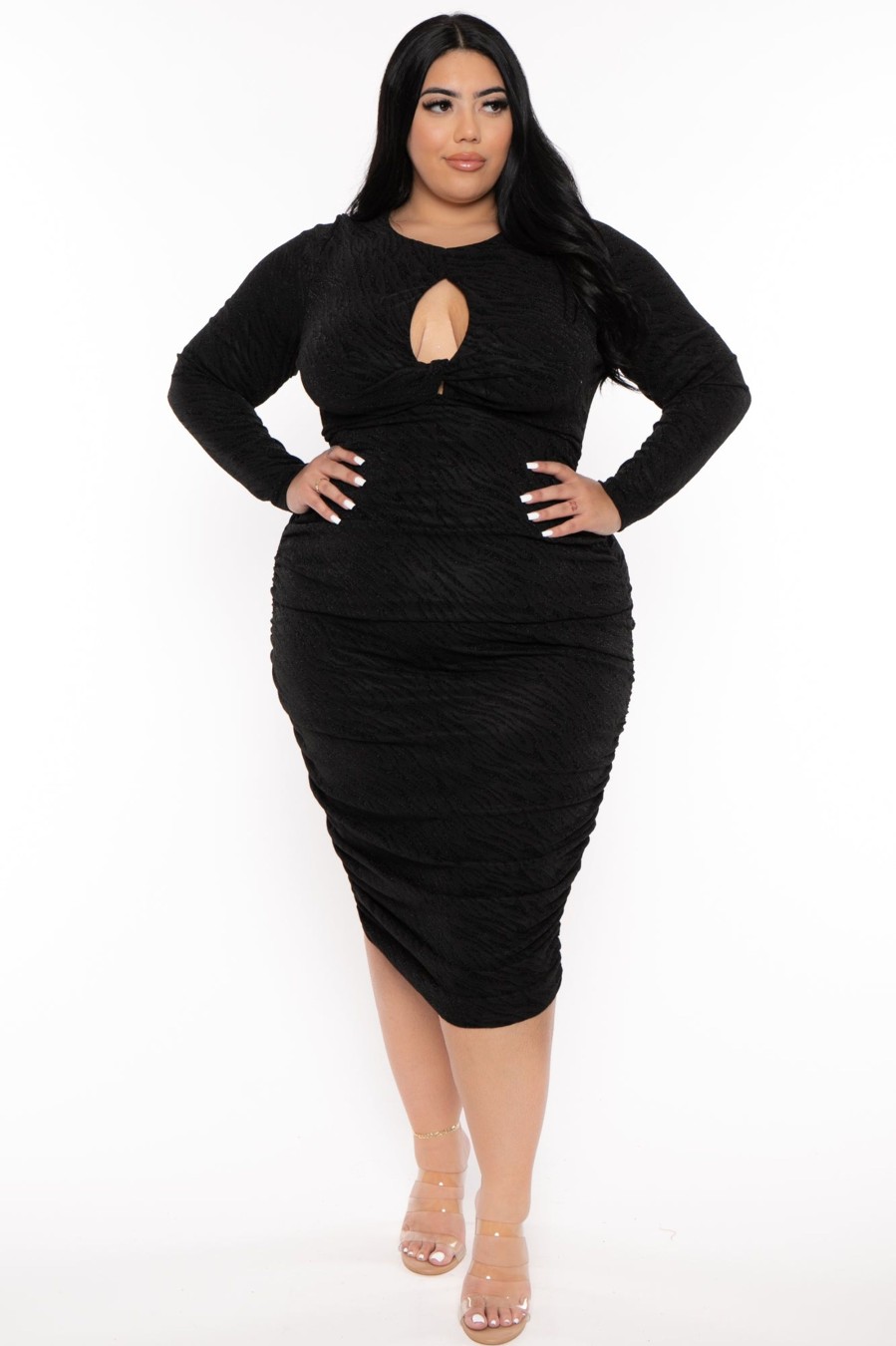 Dresses Curvy Sense | Plus Size Nilani Lurex Midi Dress Black