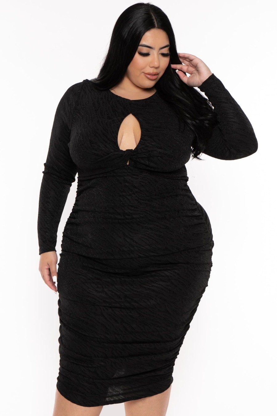 Dresses Curvy Sense | Plus Size Nilani Lurex Midi Dress Black