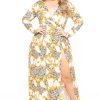 Dresses Curvy Sense | Plus Size Naomi Baroque Print M-Slit Dress Ivory