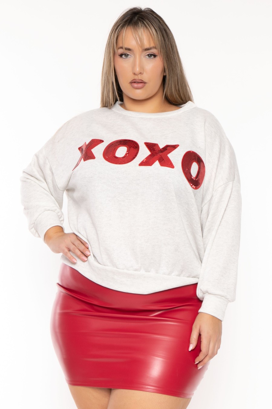 Tops HOPELY | Plus Size Kallyn Xoxo Sweater Heather Grey