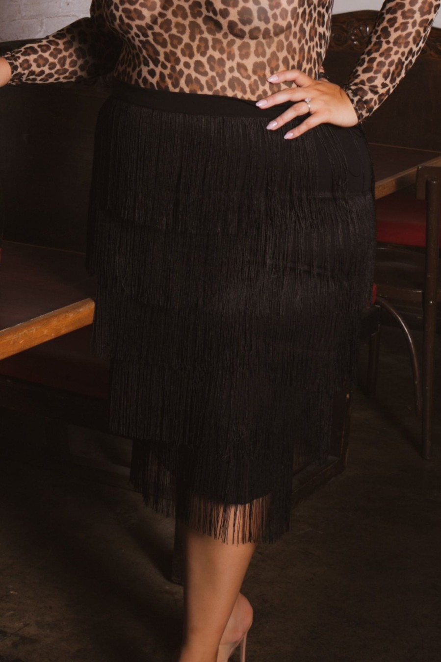 Little Black Styles CHICCTHY TOP | Plus Size Nyra Fringe Midi Skirt Black