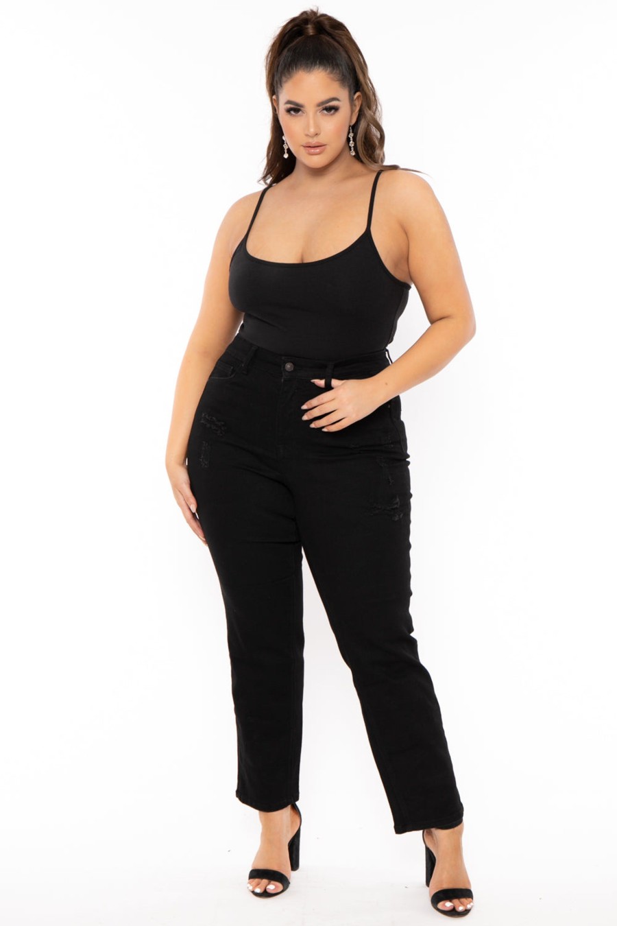 Little Black Styles Wax Jean | Plus Size Authentic Wash Slim Straight Jean Black