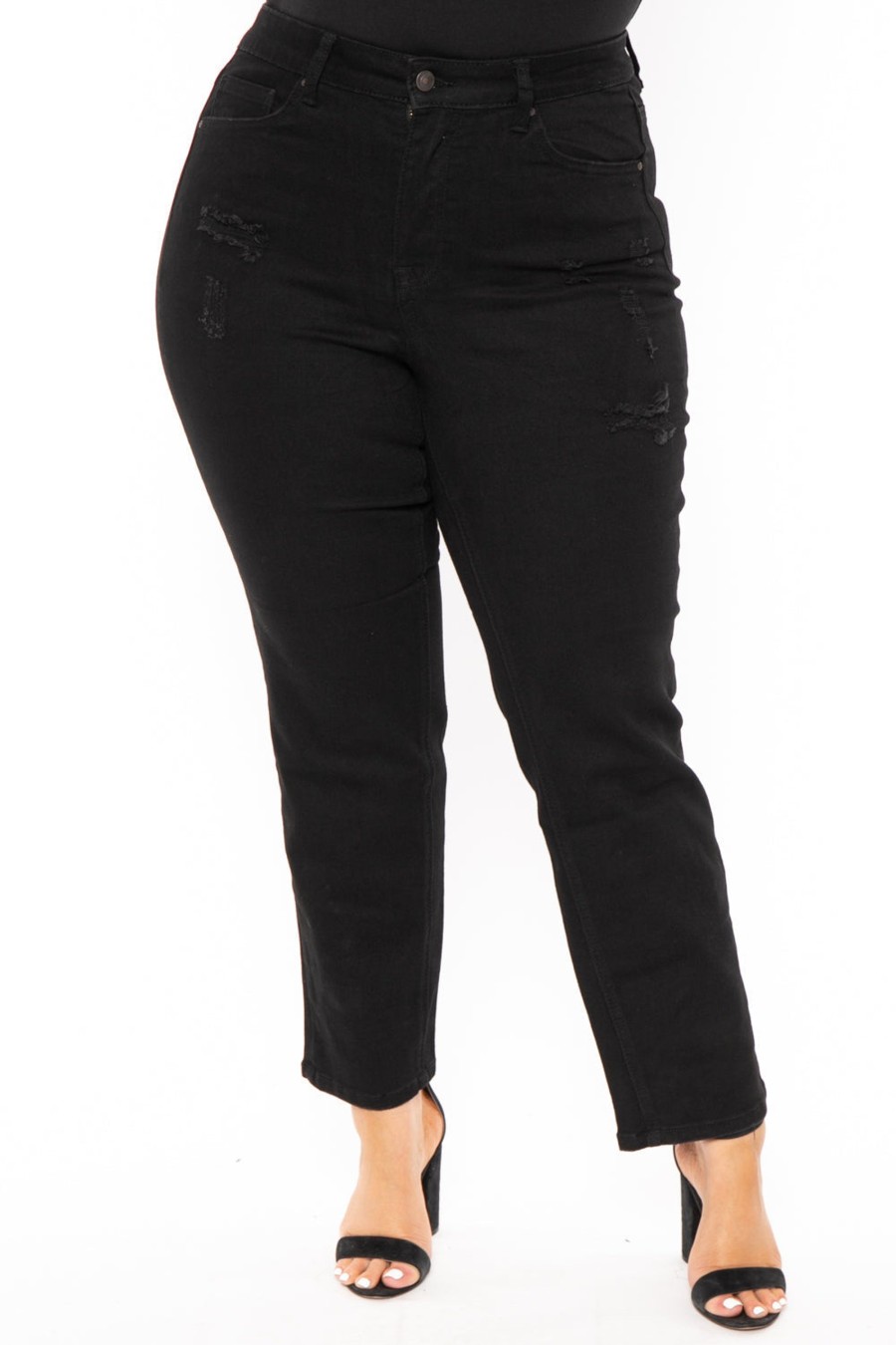 Little Black Styles Wax Jean | Plus Size Authentic Wash Slim Straight Jean Black