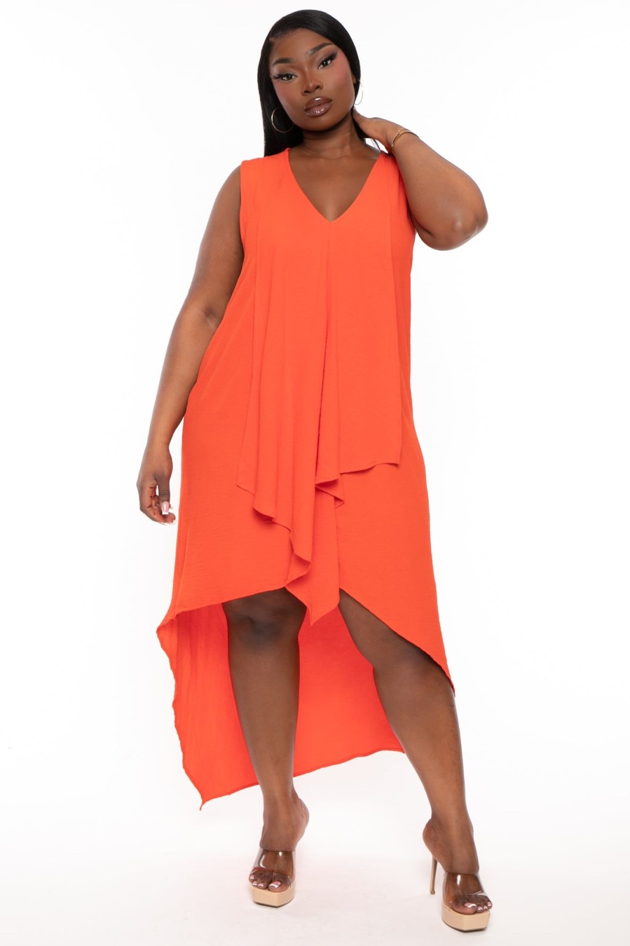 Dresses Jade by Jane | Plus Size Lattise Front Draped Dress Orange