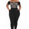 Jumpsuits & Rompers Curvy Sense | Plus Size Minnie Lace Top Short Sleeve Jumpsuit Black