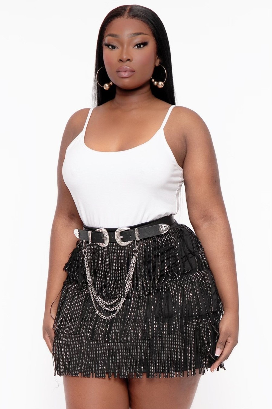 Bottoms Sweet Generis | Plus Size Sweet Babe Rhinestone Fringe Skirt Black