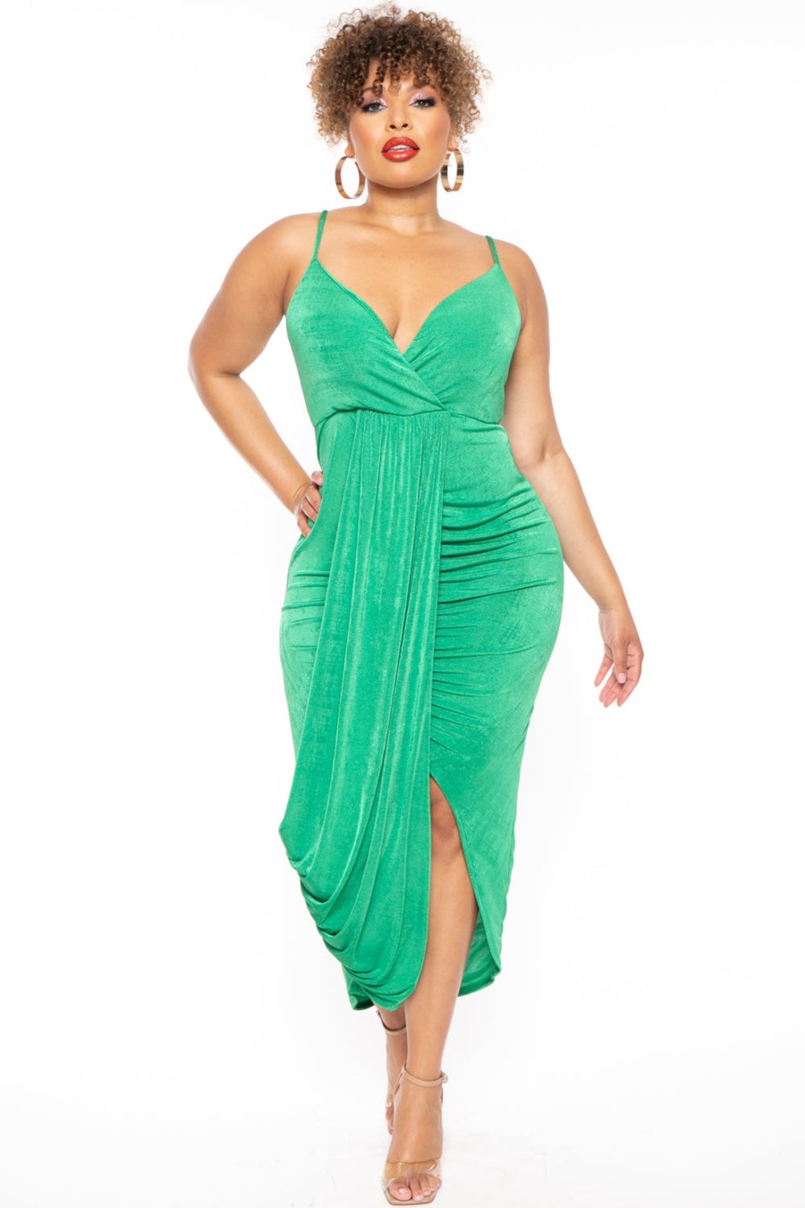 Dresses Curvy Sense | Plus Size Sunkissed Slinky Dress Green