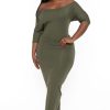 Dresses Curvy Sense | Plus Size Asymmetric Knit Dress Olive