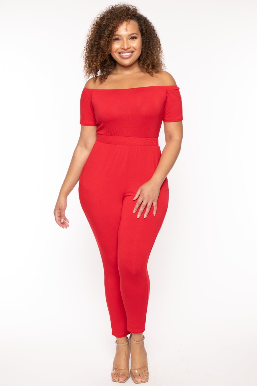 Jumpsuits & Rompers Curvy Sense | Plus Size Luisa Off The Shoulder Jumpsuit Red