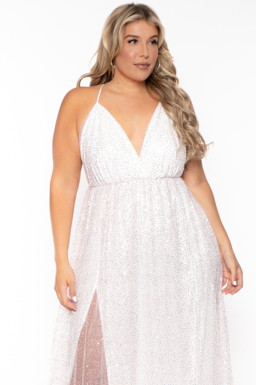 Dresses SYMPHONY | Plus Size Anaira Maxi Glitter Dress White