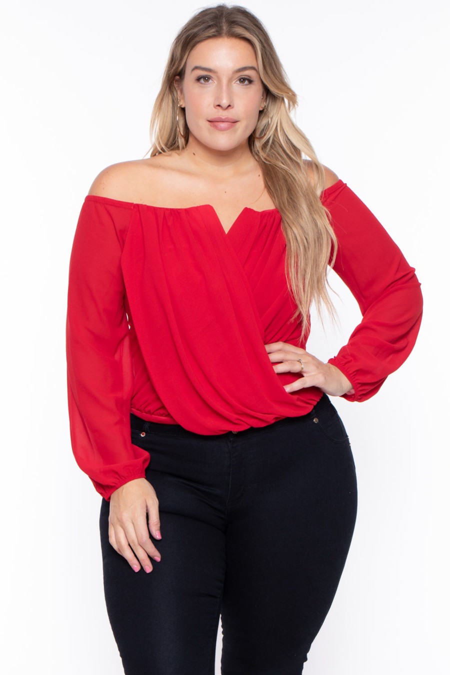 Tops Bluebell | Plus Size Aryana Cross Over Top Red