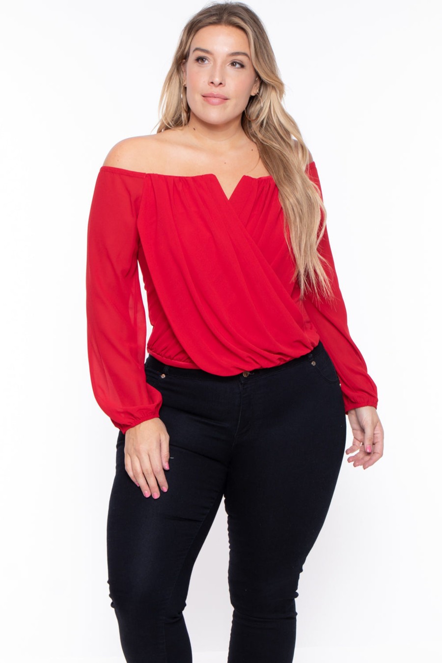 Tops Bluebell | Plus Size Aryana Cross Over Top Red