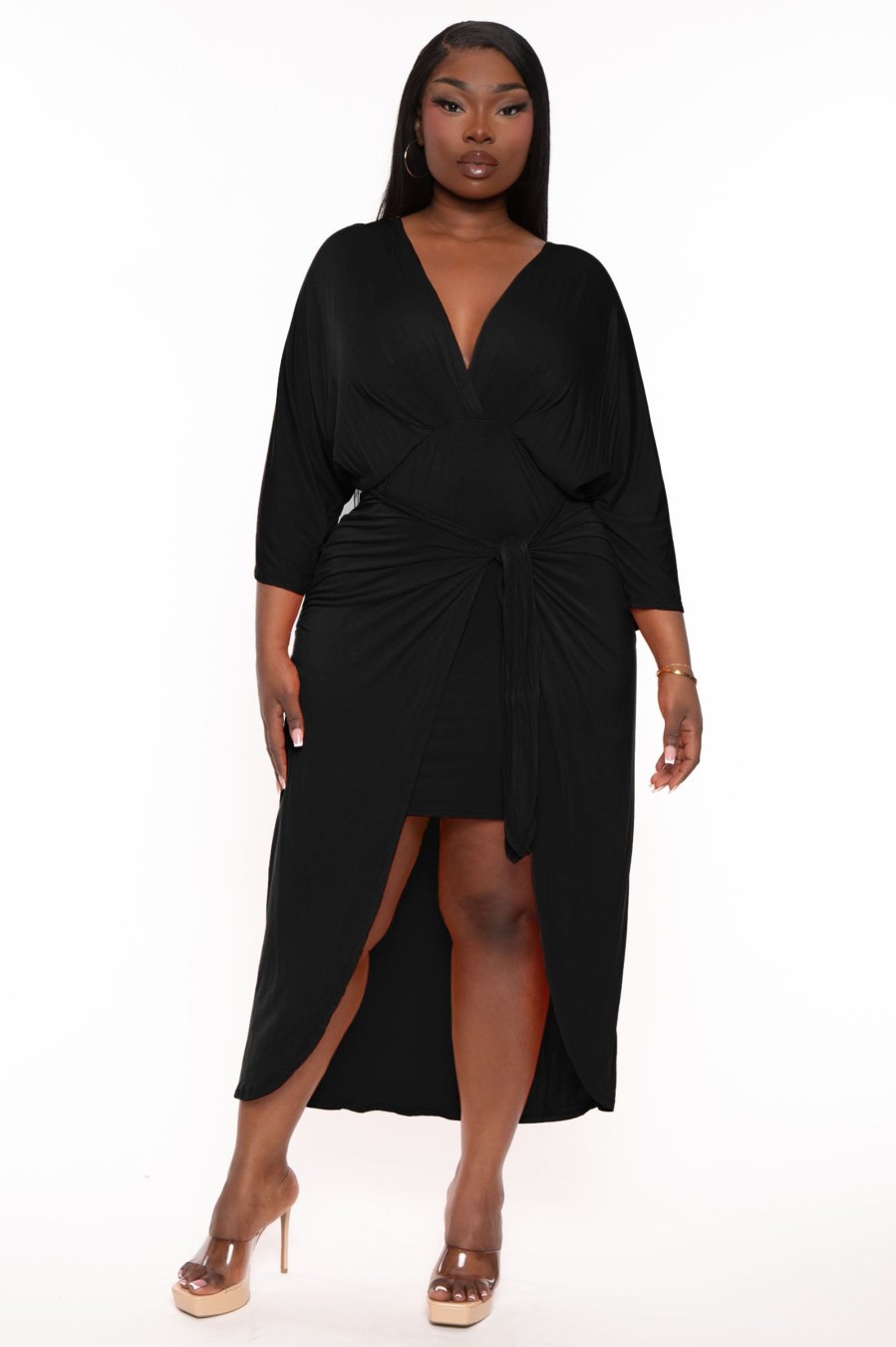 Little Black Styles Goodtime USA | Plus Size Maleda Front Wrap Dress Black