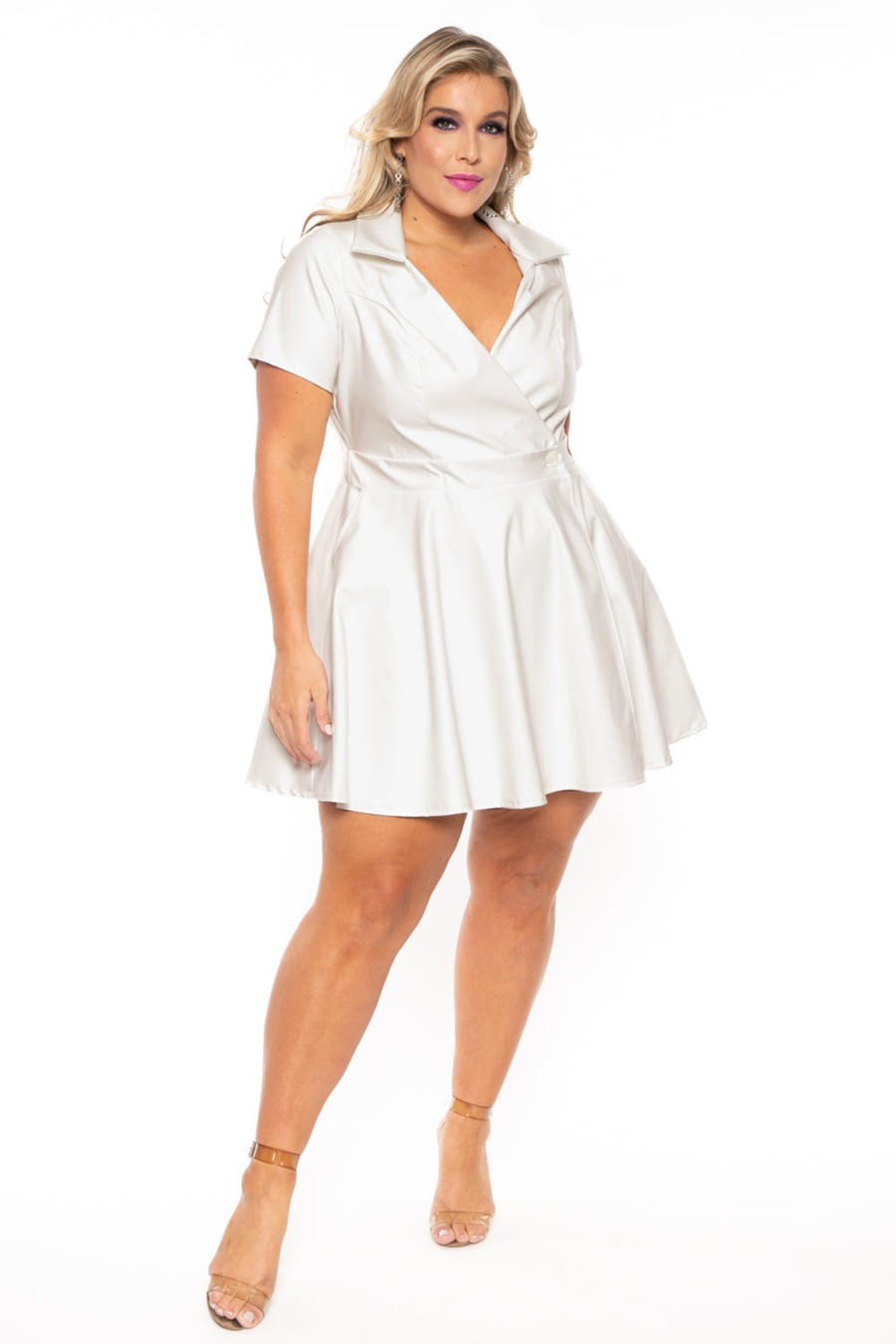 Dresses Curvy Sense | Plus Size Erina Faux Leather Dress White