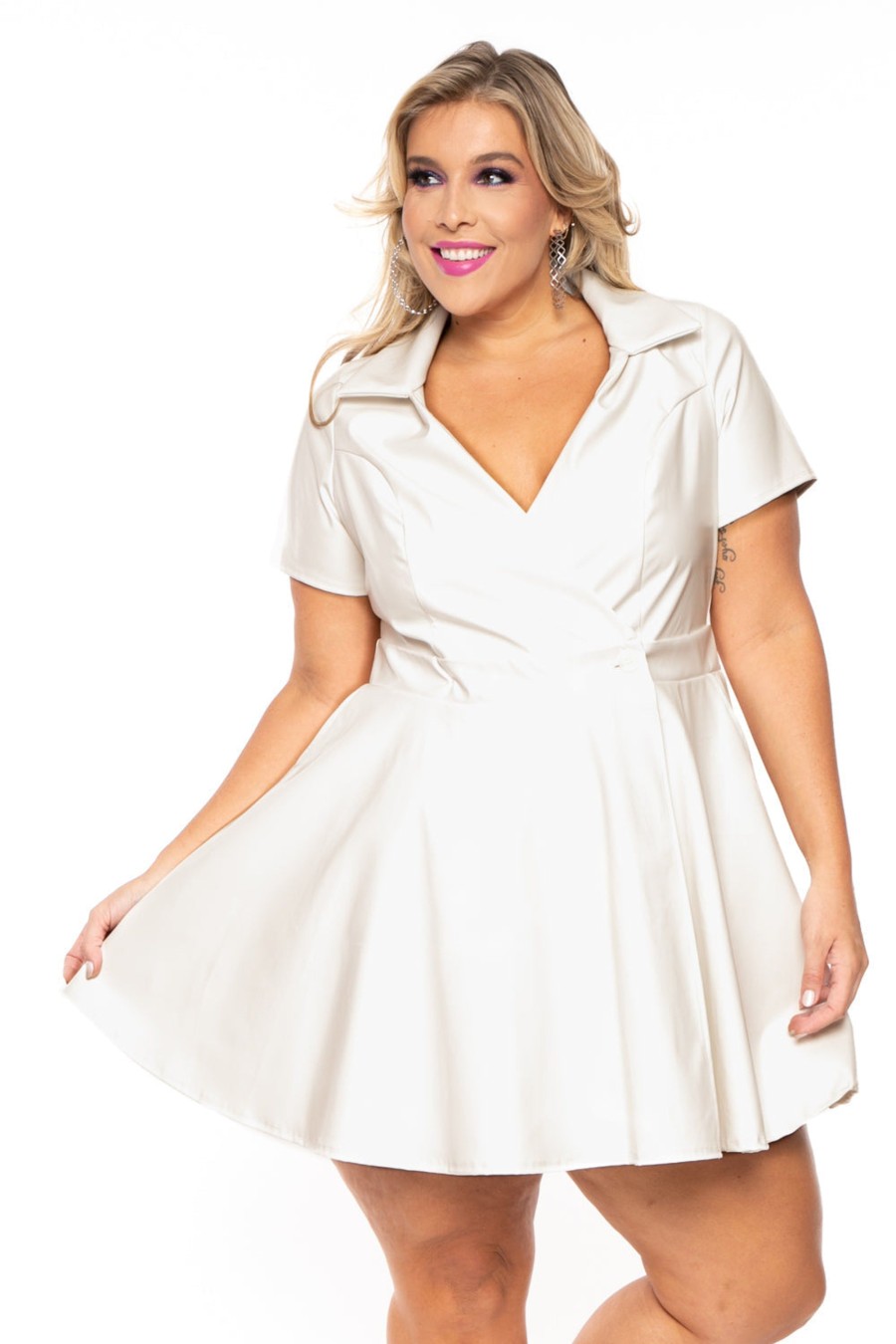 Dresses Curvy Sense | Plus Size Erina Faux Leather Dress White