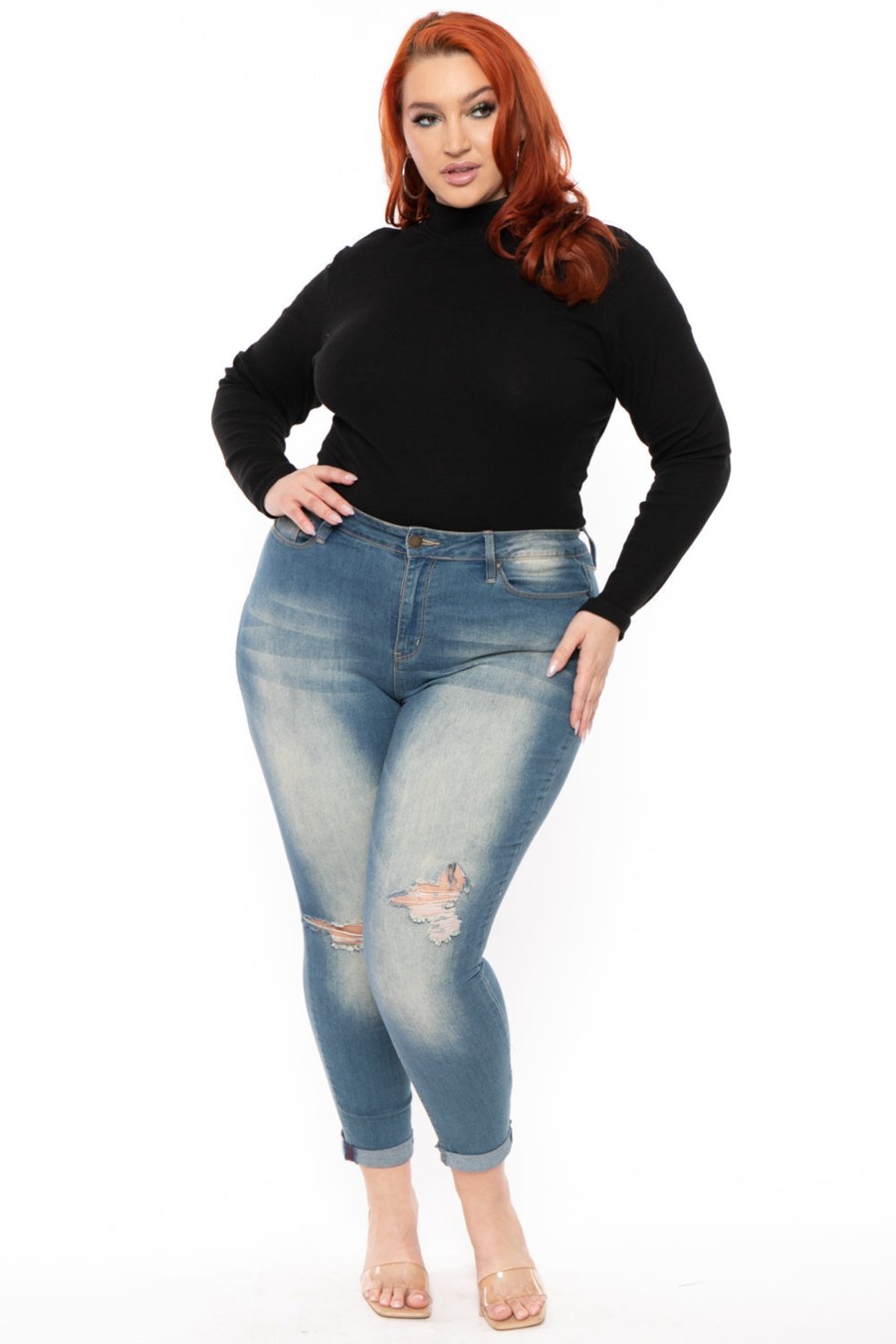 Tops Ambiance | Plus Size Ribbed Turtleneck Top Black