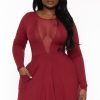 Dresses Curvy Sense | Plus Size Vika Mesh Flare Dress Burgundy