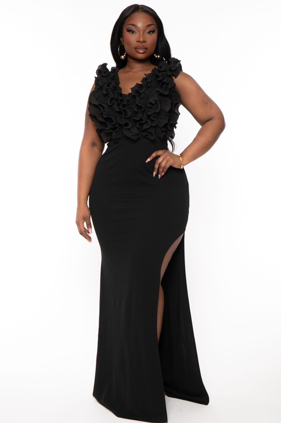 Dresses Symphony | Plus Size Bethany Ruffled Top Dress Black