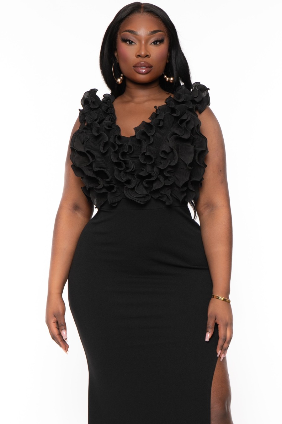 Dresses Symphony | Plus Size Bethany Ruffled Top Dress Black