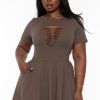 Dresses Curvy Sense | Plus Size Amaira Destructed Flare Dress Coffee