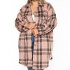 Outerwear GEE GEE | Plus Size Plaid Long Woven Jacket Mauve