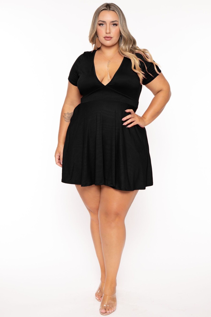 Little Black Styles Curvy Sense | Plus Size Jayne Flare Dress Black