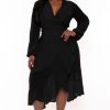 Dresses CULTURE CODE | Plus Size Swiss Dot Wrap Ruffle Dress Black