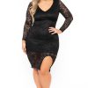 Dresses Curvy Sense | Plus Size Zorina Lace Bodycon Dress Black