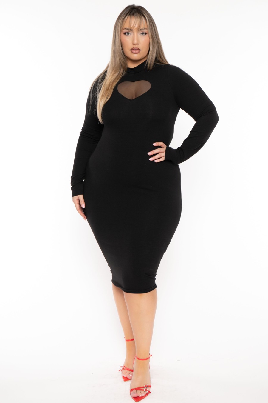 Dresses Curvy Sense | Plus Size Lovey Heart Cut Out Dress Black