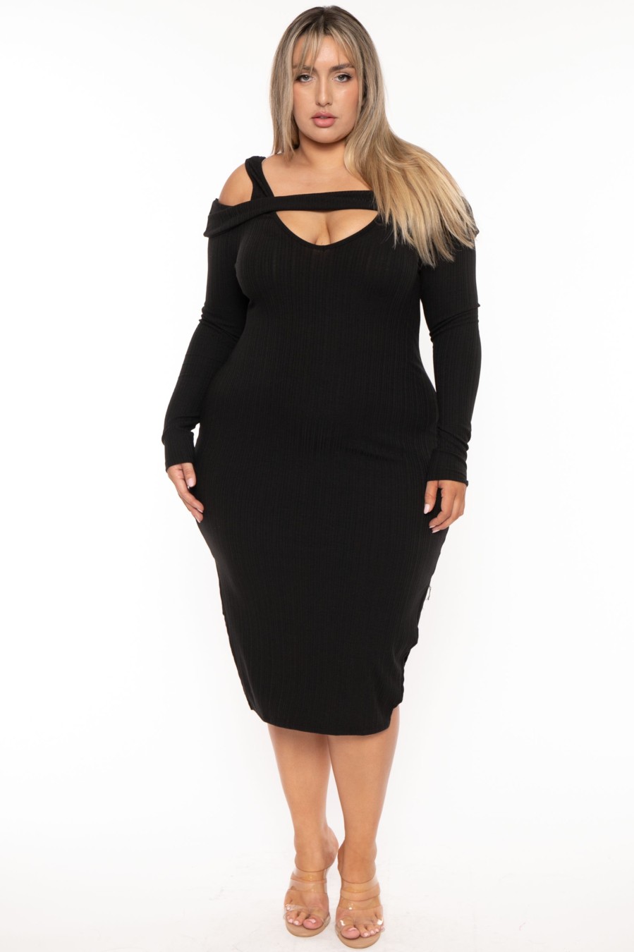 Dresses Curvy Sense | Plus Size Irie Cold Shoulder Midi Dress Black