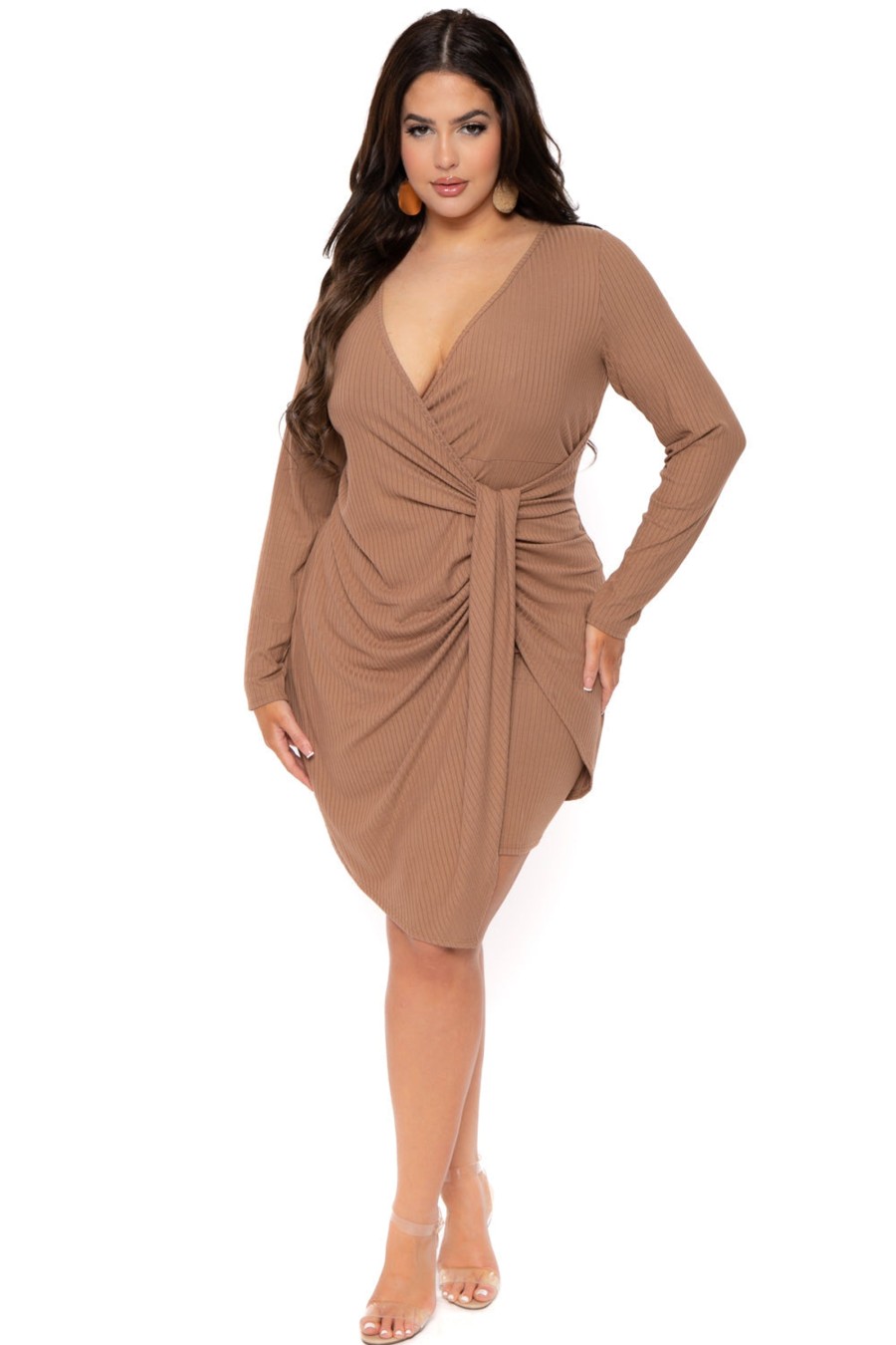 Dresses Curvy Sense | Plus Size Silvia Front Drape Dress Khaki