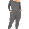 Jumpsuits & Rompers Curvy Sense | Plus Size Off The Shoulder Jumpsuit Charcoal