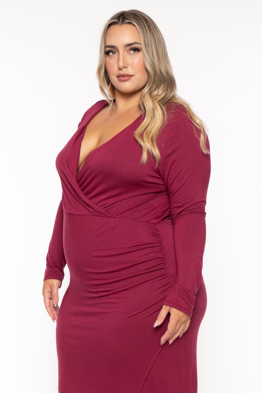 Dresses CULTURE CODE | Plus Size Christa Faux Wrap Midi Dress Burgundy