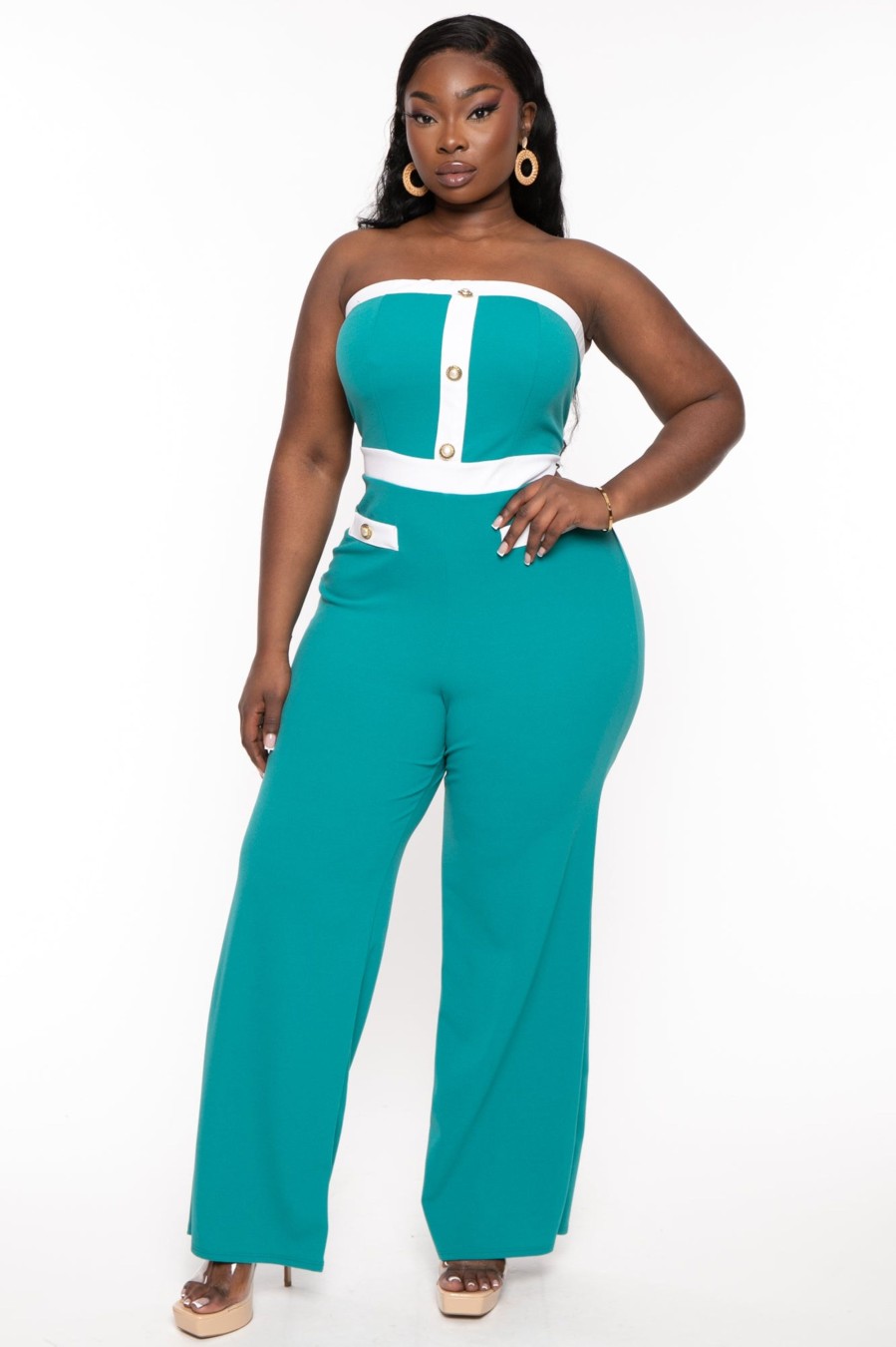 Jumpsuits & Rompers Curvy Sense | Plus Size Jolie Strapless Jumpsuit Teal