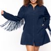 Dresses Jade By Jane | Plus Size Sonya Fringe Shirt Dress Navy