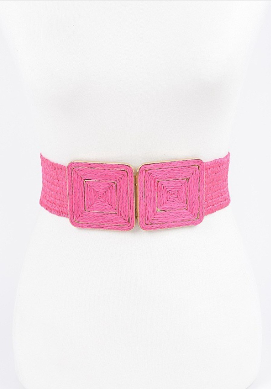 Accessories Hu0026D | Plus Size Faux Straw Two Buckle Elastic Belt Fuschia