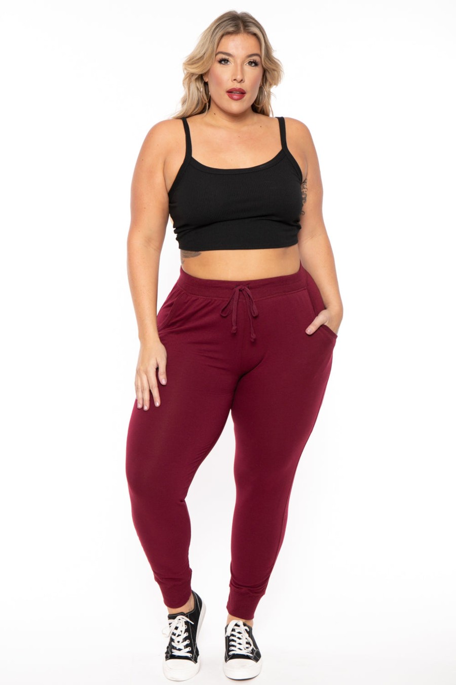 Bottoms Ambiance | Plus Size Sweat Jogger Burgundy