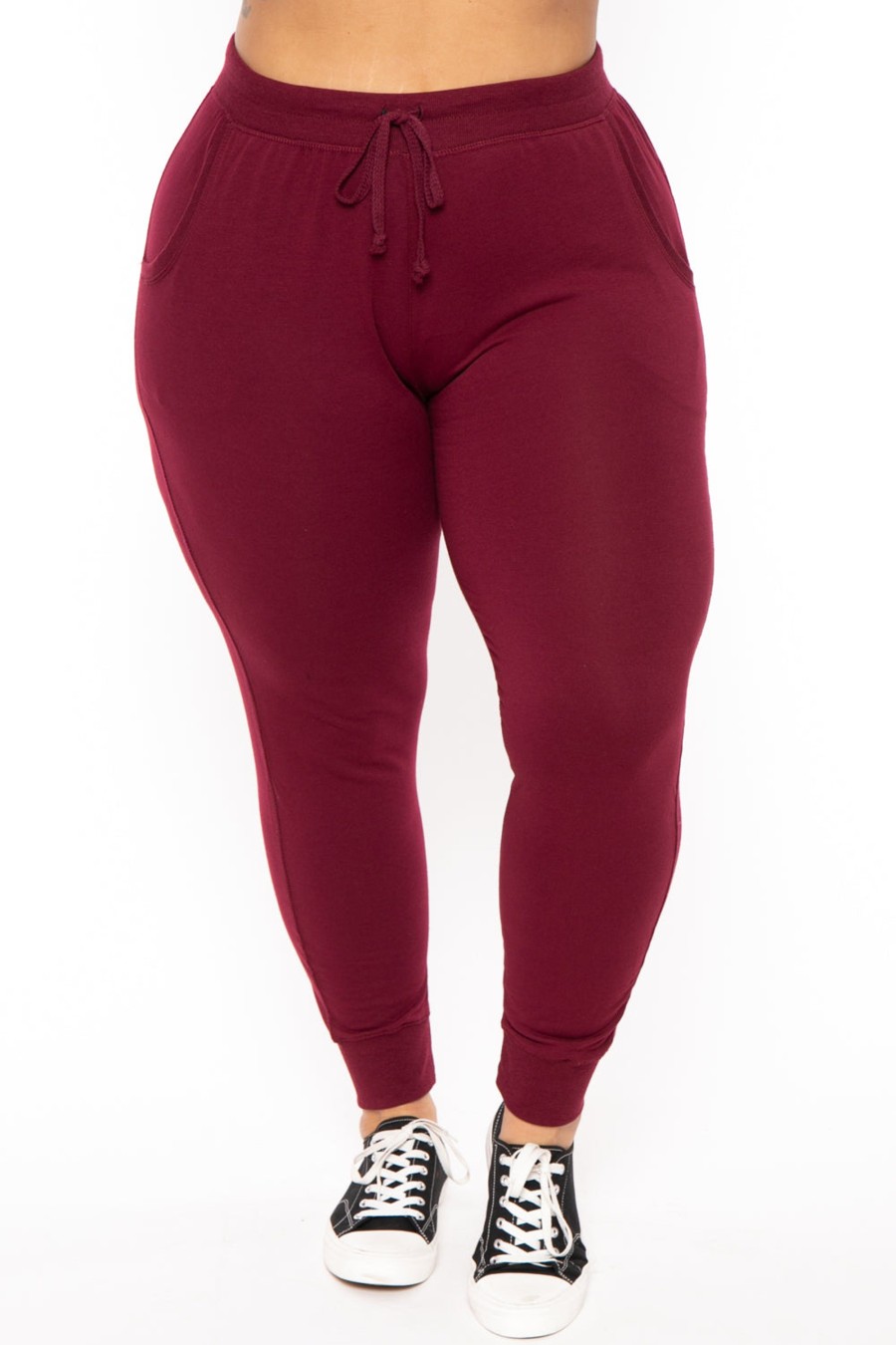 Bottoms Ambiance | Plus Size Sweat Jogger Burgundy