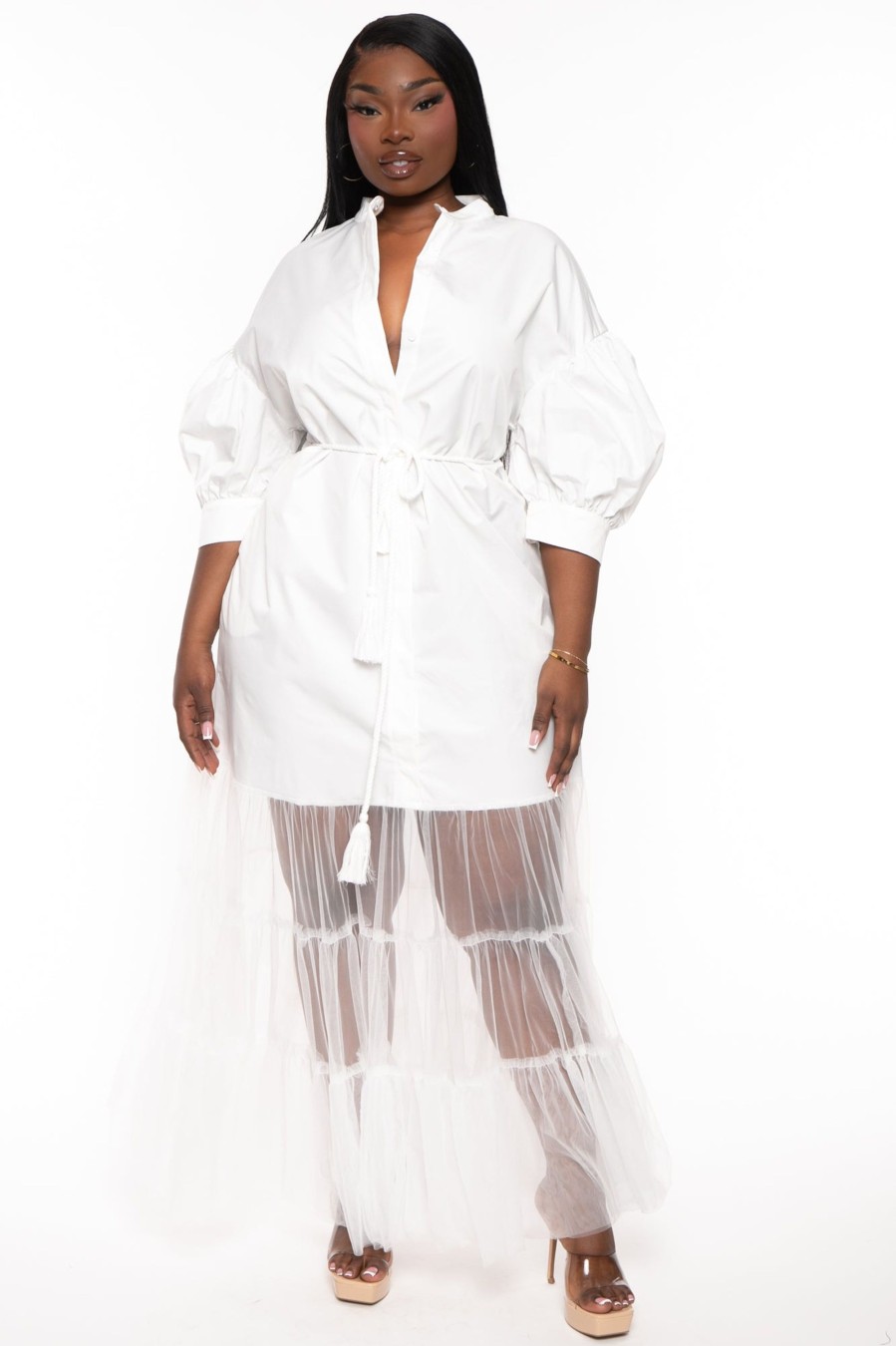 Dresses Goodtime USA | Plus Size Anthea Half Mesh Dress White