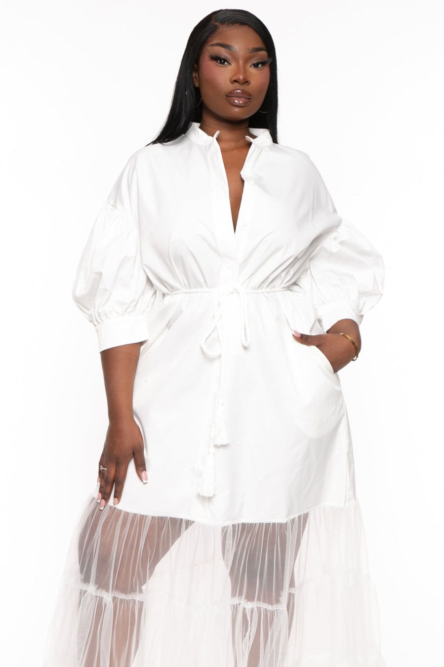 Dresses Goodtime USA | Plus Size Anthea Half Mesh Dress White