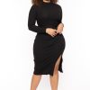 Dresses Curvy Sense | Plus Size Noemie Ribbed Midi Dress Black