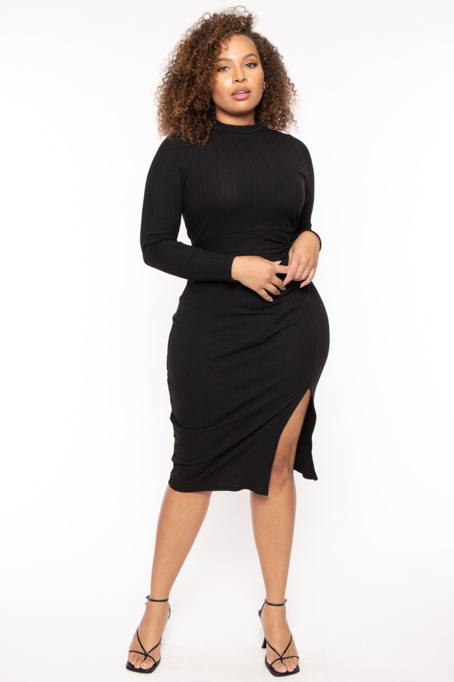 Dresses Curvy Sense | Plus Size Noemie Ribbed Midi Dress Black