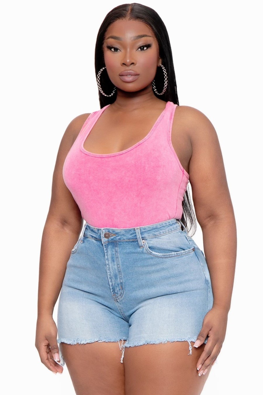 Tops Zenana | Plus Size Acid Wash Racerback Tank Bodysuit Hot Pink