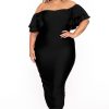 Little Black Styles Gibiu | Plus Size Simona Satin Ruffle Midi Dress Black