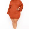 Dresses Jade by Jane | Plus Size Nakia Mock Neck Sweater Dress Rust